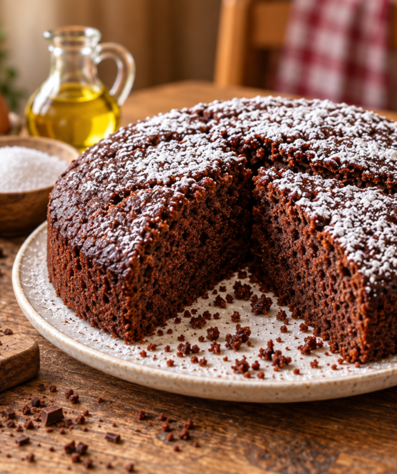 Gâteau au yaourt au chocolat moelleux saupoudré de sucre glace
