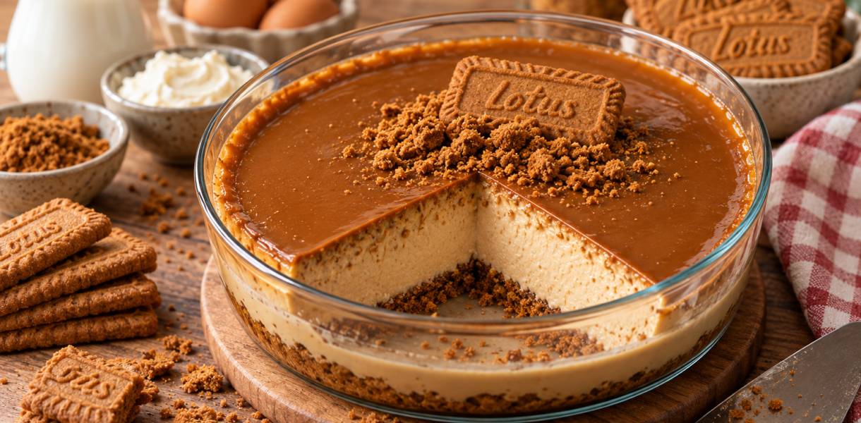 Cheesecake au spéculoos sans cuisson avec crème onctueuse et nappage Lotus