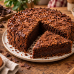 Gâteau croustillant au chocolat recouvert de corn flakes chocolatés