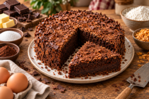 Gâteau croustillant au chocolat recouvert de corn flakes chocolatés