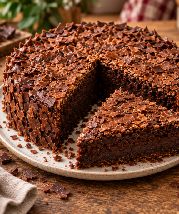 Gâteau croustillant au chocolat recouvert de corn flakes chocolatés