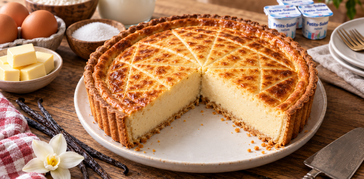Tarte aux Petits-Suisses à la vanille dorée et crémeuse