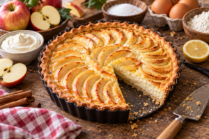 Tarte aux pommes à la crème fondante avec pommes dorées