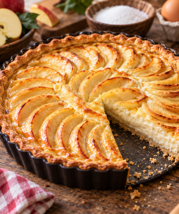 Tarte aux pommes à la crème fondante avec pommes dorées