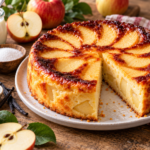 Gâteau invisible aux pommes et au yaourt fondant avec fines lamelles de pommes