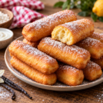 Beignets au yaourt à la vanille dorés et saupoudrés de sucre glace