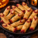 Doigts de sorcière Halloween en biscuits avec amandes et confiture rouge