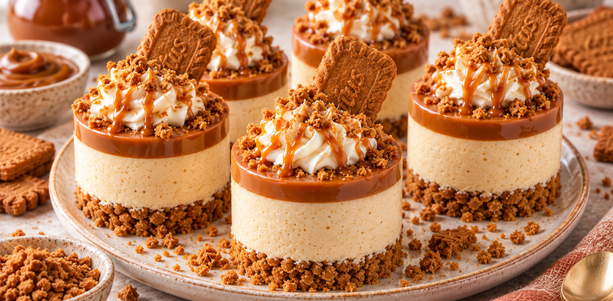 Mini bavarois caramel spéculoos sans cuisson avec chantilly et biscuits