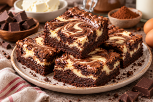 Cheesecake brownies fondants au chocolat avec couche crémeuse au fromage frais et marbrures