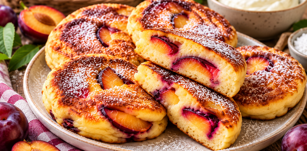 alettes aux prunes moelleuses maison avec morceaux de prunes fraîches