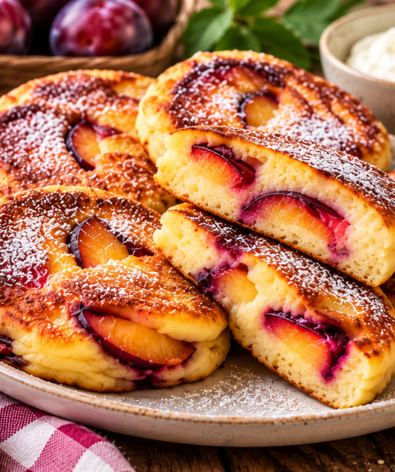 alettes aux prunes moelleuses maison avec morceaux de prunes fraîches