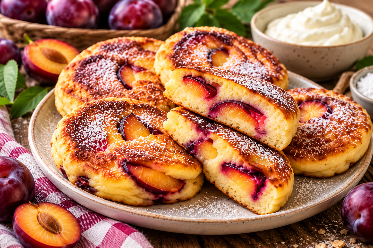 alettes aux prunes moelleuses maison avec morceaux de prunes fraîches