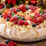 Pavlova festive aux fruits rouges et crème nuageuse