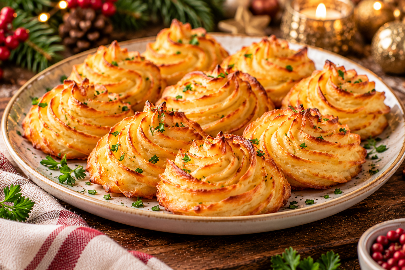 Pommes duchesse dorées de Noël