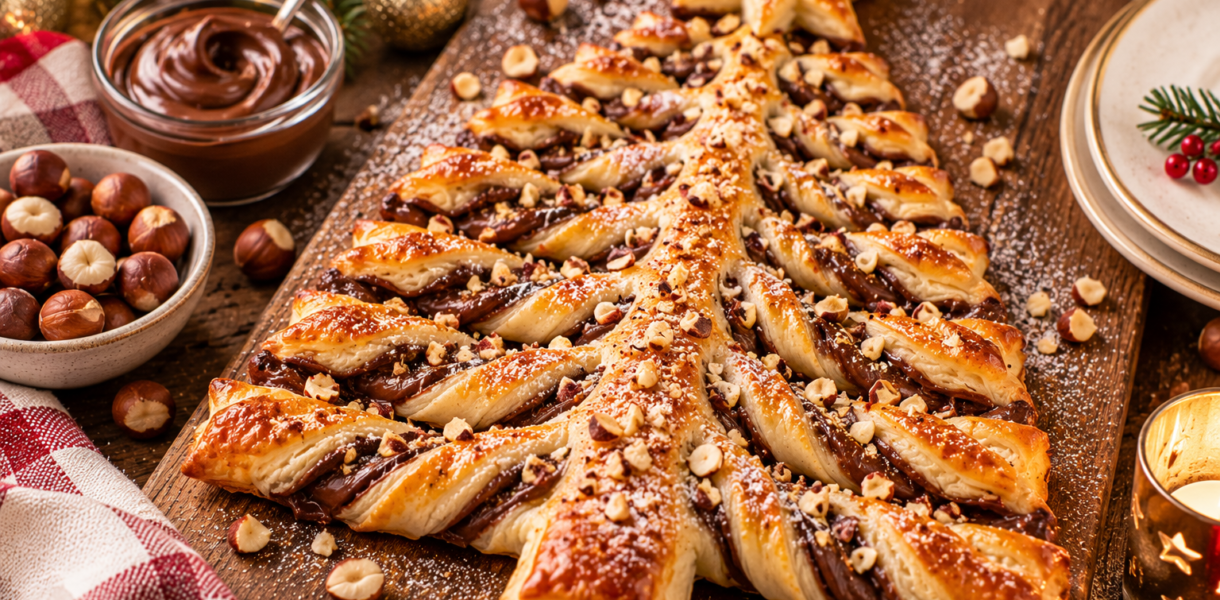 Sapin feuilleté chocolat noisettes de Noël
