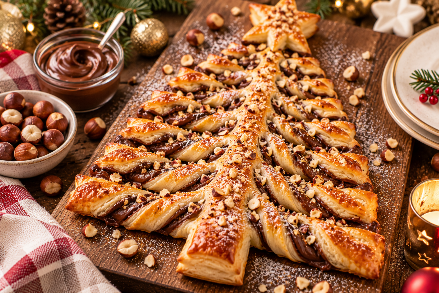 Sapin feuilleté chocolat noisettes de Noël