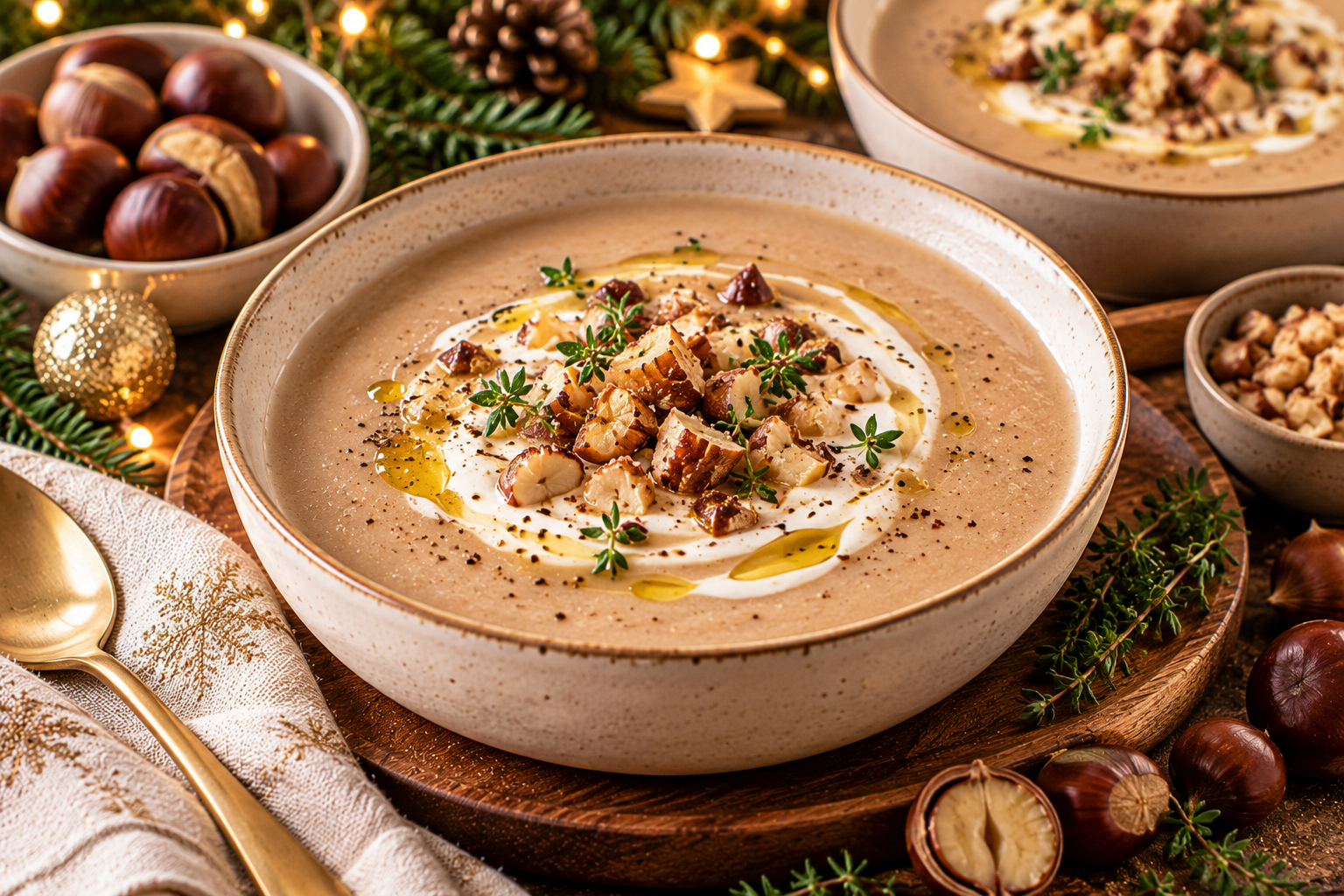 Velouté de châtaignes festif aux herbes