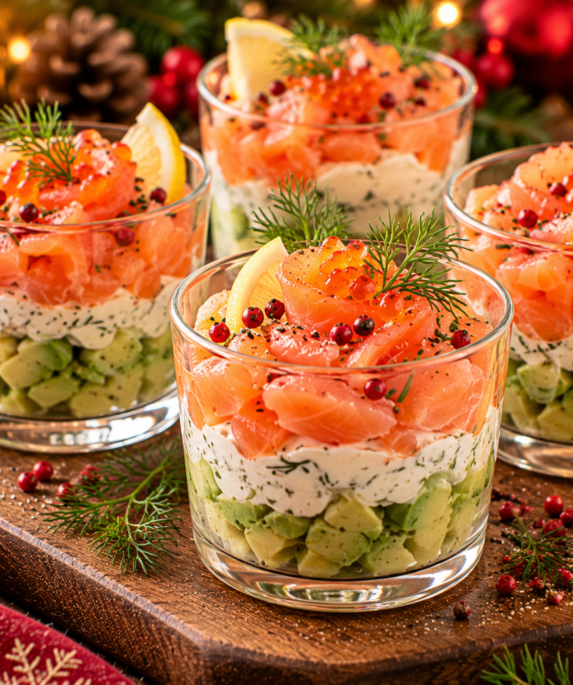 Verrines festives au saumon fumé